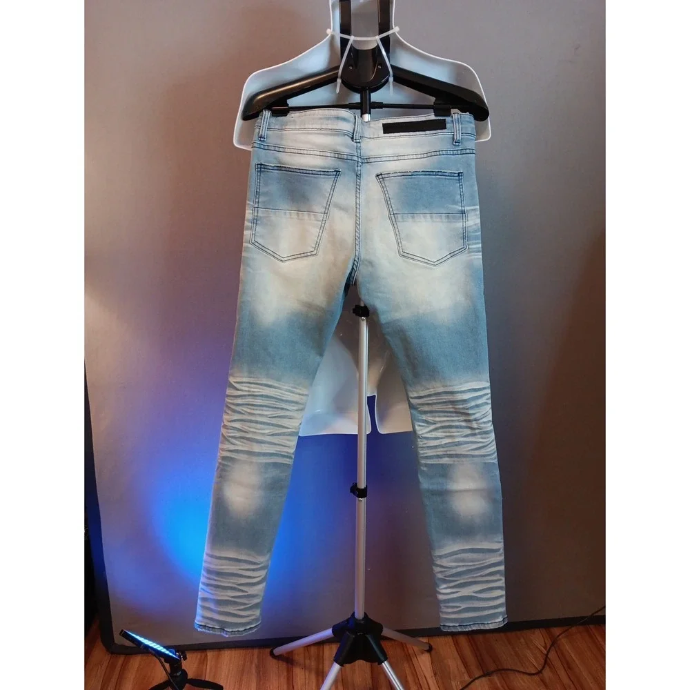Rockstar Original Star Patch Stacked Denim Jeans Light Blue Distressed NWT 32 - Picture 6 of 6